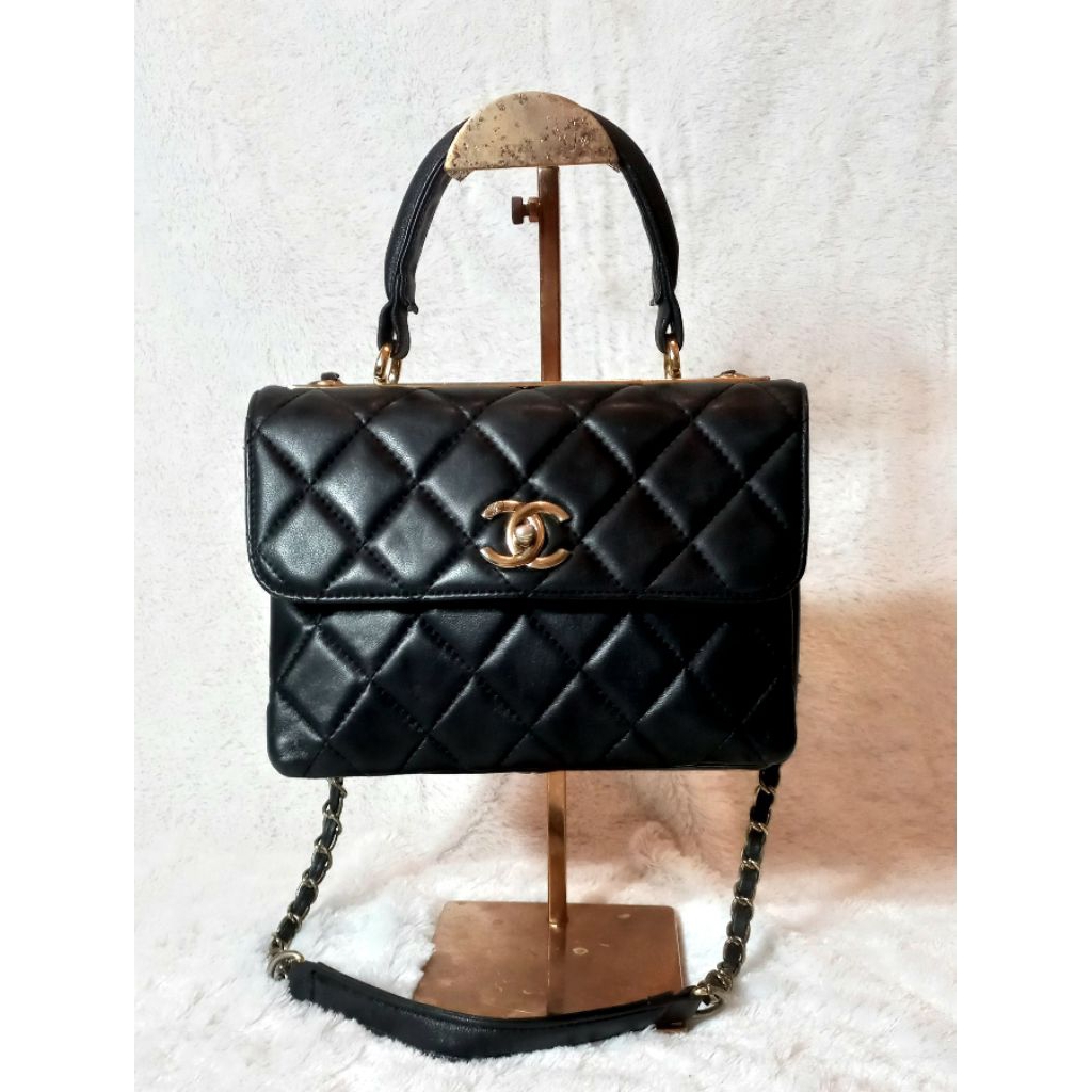 Tas Preloved Second Chanel* Cendol Trendy CC Flap Bag Quilted Black Lambskin Classic