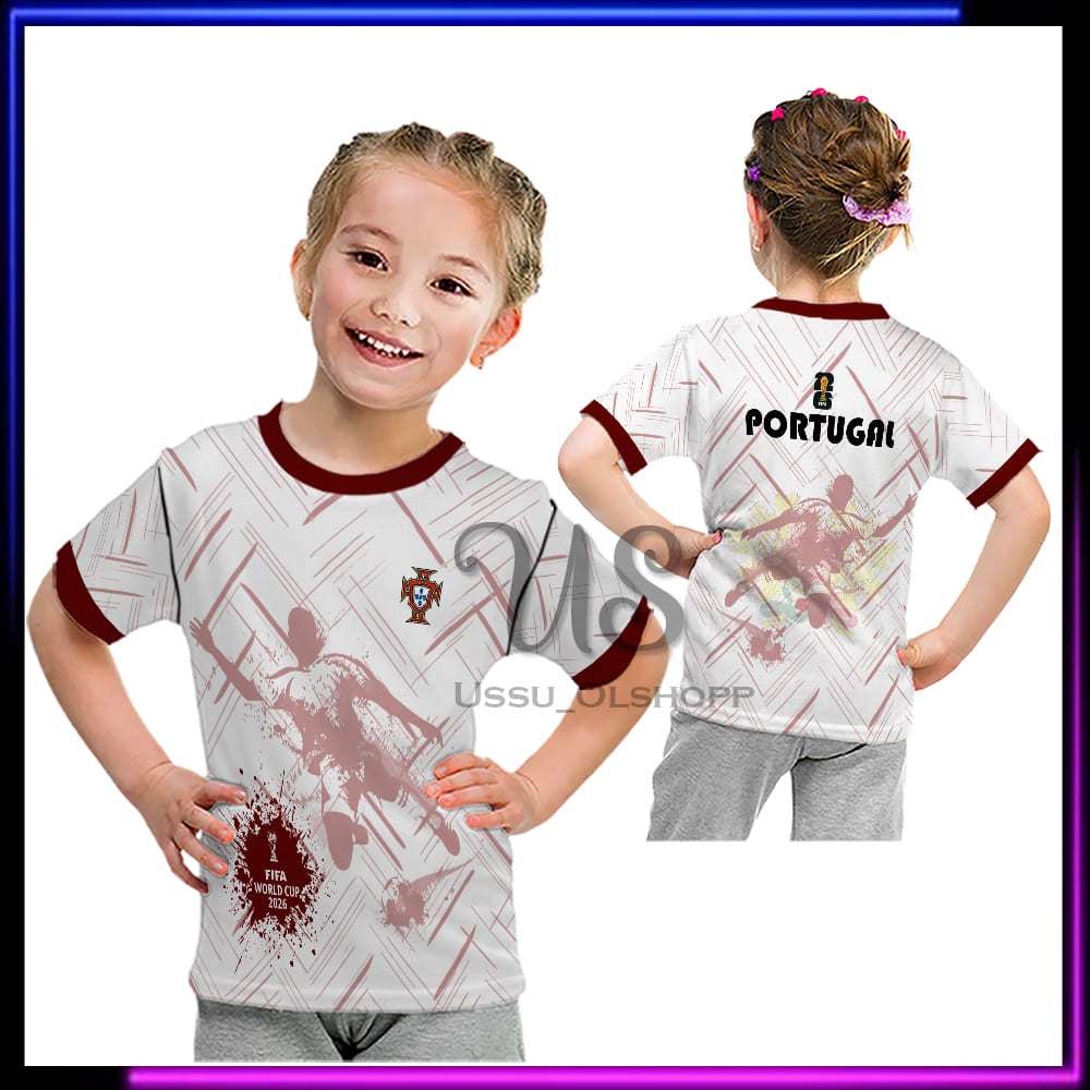 Baju Bola Anak Portugal - Jersey Suporter Portugal Anak - Kaos Portugal Piala Dunia 2026 Custom Nama