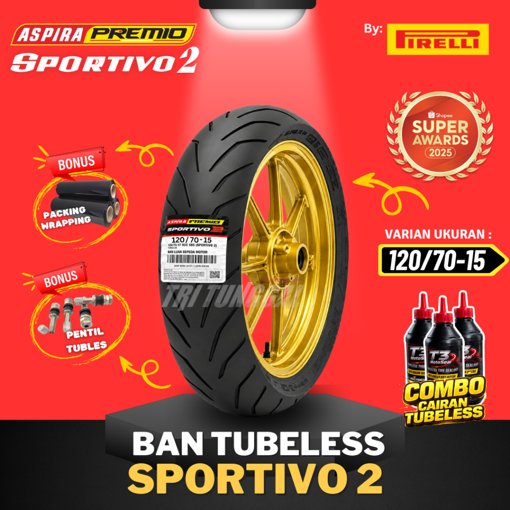 [READY COD] BAN ASPIRA PREMIO SPORTIVO 2 ( 120/70-15 ) TUBELESS MEDIUM SOFT COMPOUND RING 15 / BAN M