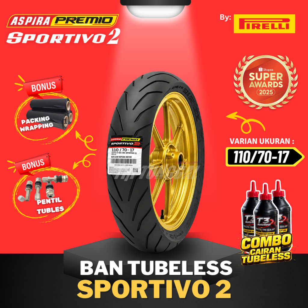 [READY COD] BAN ASPIRA PREMIO SPORTIVO 2 ( 110/70-17 ) BAN TUBELESS MEDIUM SOFT COMPOUND RING 17 / B