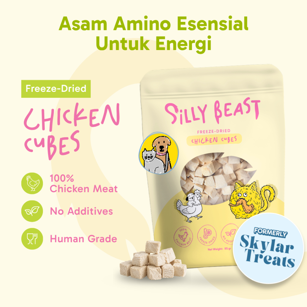 Silly Beast Freeze Dried Chicken Cubes Single Ingredient Snack Anjing Kucing - 85 gr | ex Skylar Tre