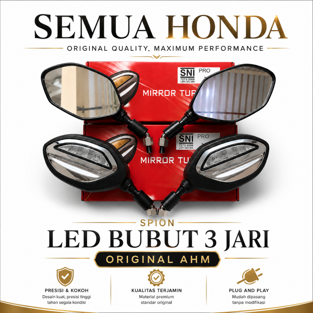 Spion Bubut 3 Jari Spion Bubut Tangkai pendek Spion led bubut original spion style plat KT Spion Mot