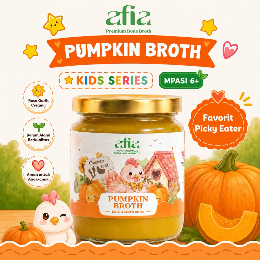 Pumpkin Bone Broth Anak MPASI 6+ | Kaldu Ceker Tinggi Kolagen | Booster GTM Picky Eater