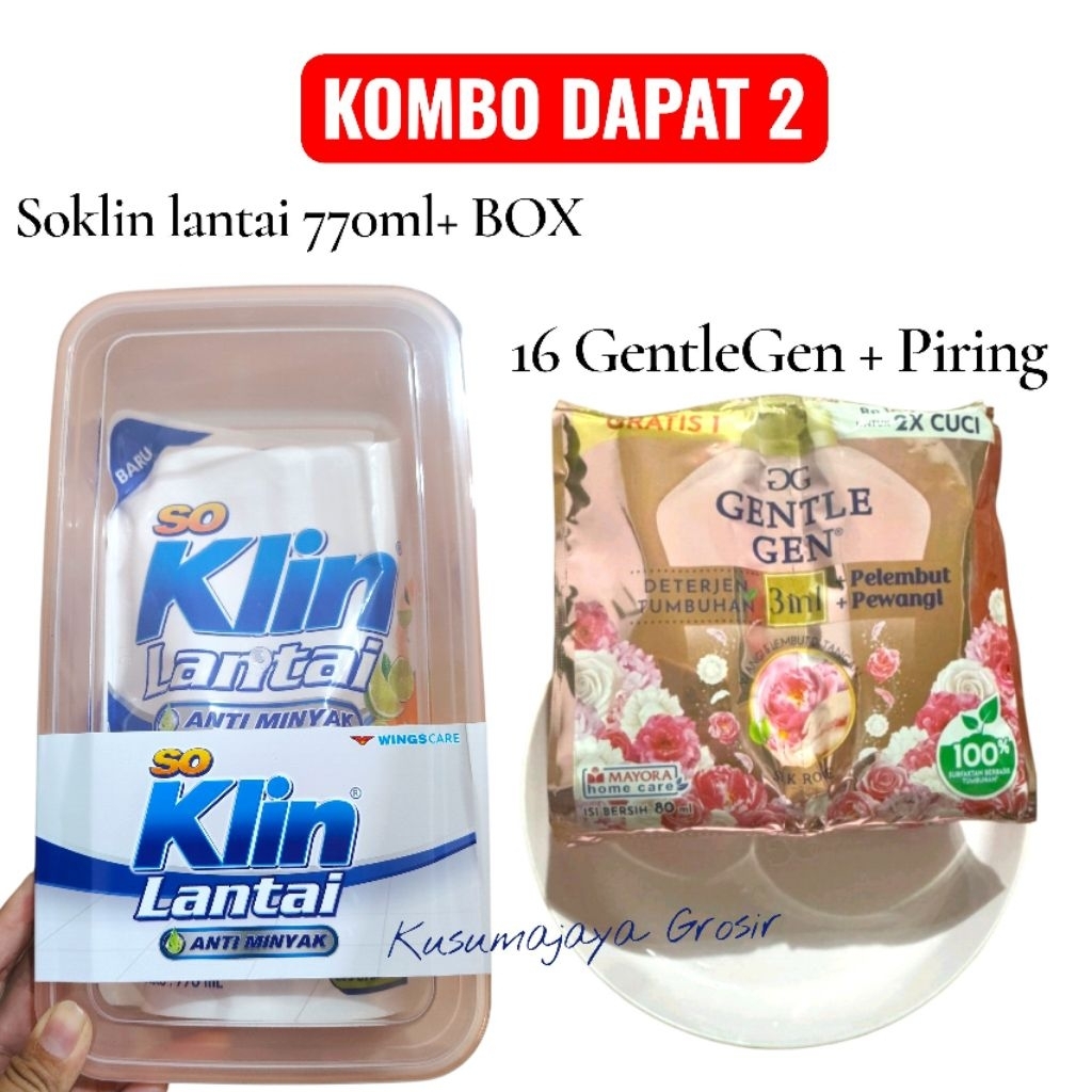 (DAPAT 2 MACAM ) KOMBO SOKLIN LANTAI 770ML GRATIS BOX DAN 16 SASET GENTLE GEN GRATIS PIRING | DETERJ
