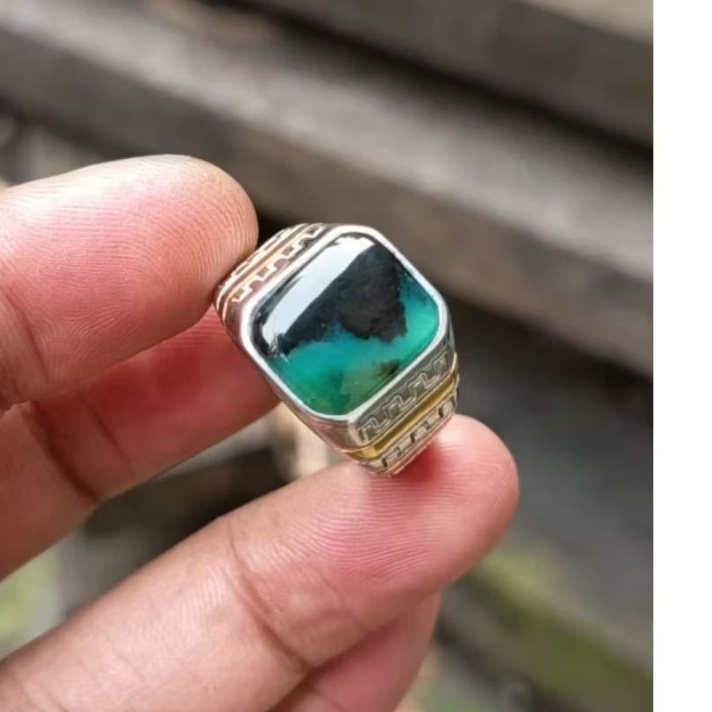 cincin batu akik Bacan Doko totol coklat kristal kotak sz 8