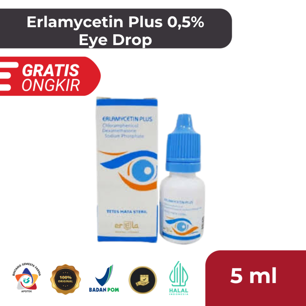 Erlamycetin Plus 0,5% Tetes Mata Steril 5ml Eye Drop Halal Badan POM