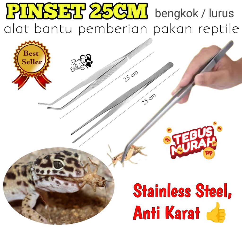 Pinset Feeder Tweezer Pakan Hewan Reptil 25cm Stainless Steel Awet Untuk Gecko Ular Katak Pacman