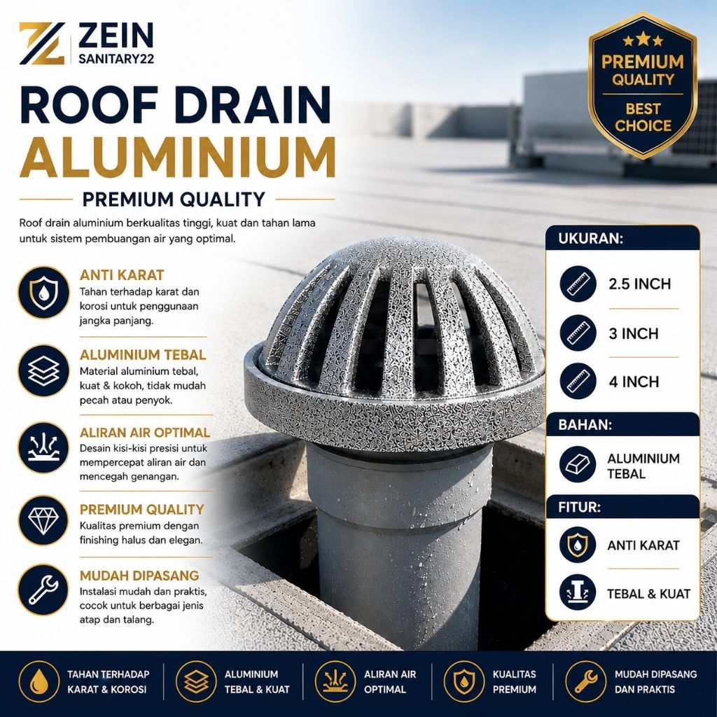 Roof Drain Aluminium 2.5inch / 3inch / 4inch Saringan Talang Air Dak Balkon Floor Drain