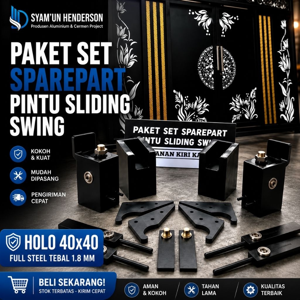 Paket Sparepart Pintu Sliding Swing Holo 40x40 Full Steel Pintu Geser Besi Aluminium Kayu Pagar Gara