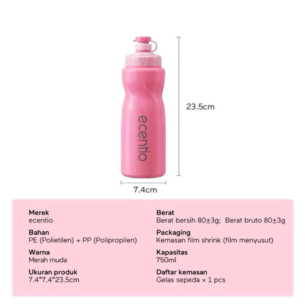 Ecentio botol minum olahraga portable 750ml squeeze plastik aesthetic botol minum lucu bpa barang lu