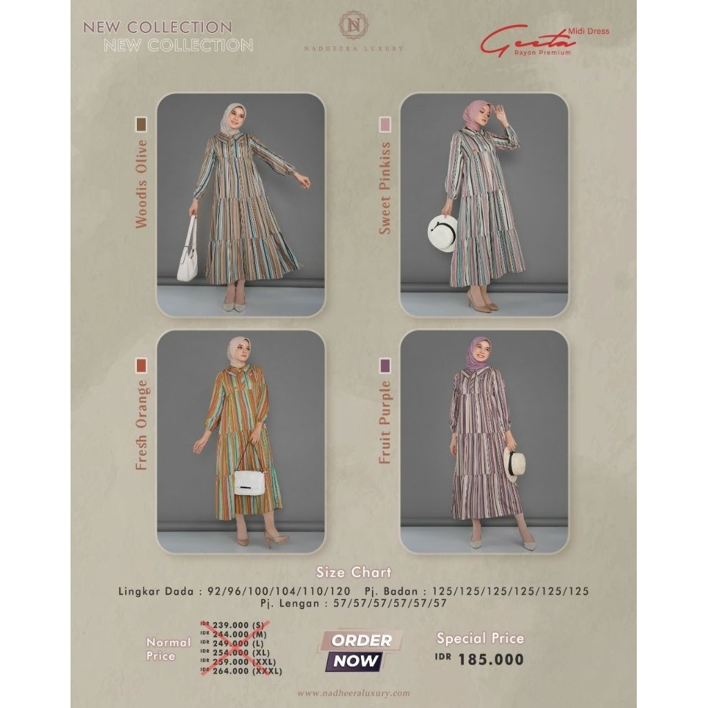 (READYSTOCK) GEETA MIDI DRESS by NADHEERA LUXURY // Detail bahan adem, jatuh dan nyaman