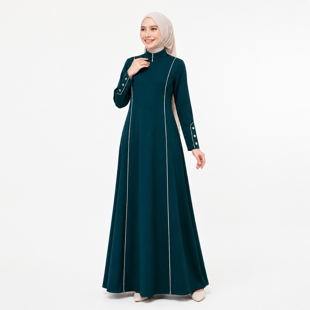 Mimora - Gamis Blue Emerald Premium – Anti Menerawang, Adem & Ringan,Cocok Kerja,Kuliah & Kondangan