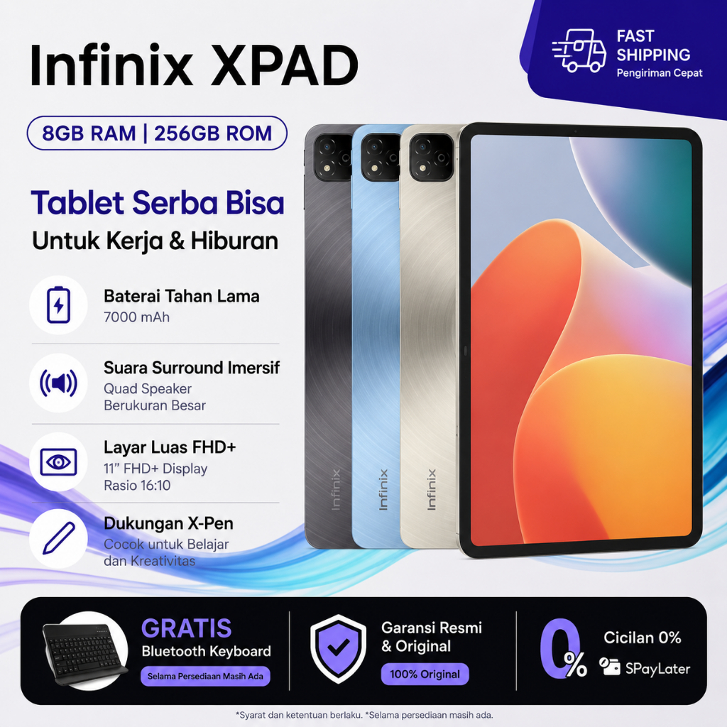Infinix XPad Tablet 12GB RAM 512GB ROM – Garansi Resmi, Performa Cepat, Layar Besar