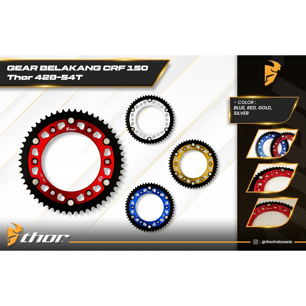 Gear Belakang CRF 150 Thor 428-54T Sprocket Racing CNC Gear Trail CRF150L Heavy Duty Trabas Premium