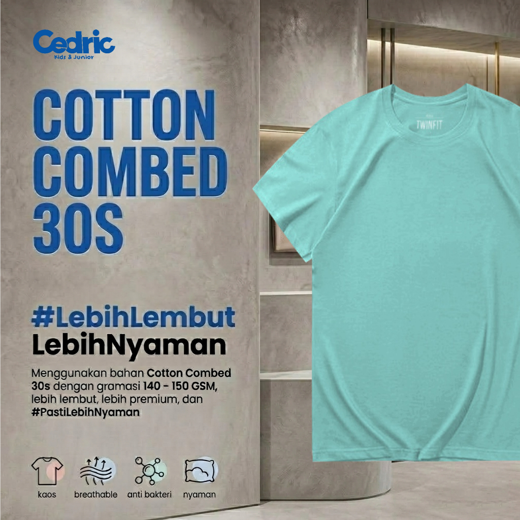 Cedric Kids Kaos Polos Dewasa Lengan Pendek - Biru Langit / Mint