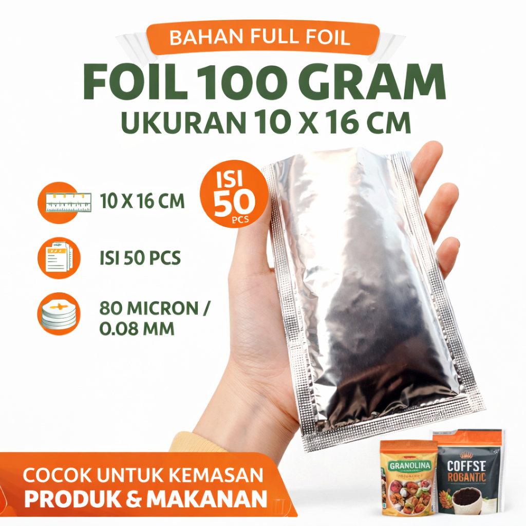 kemasan foil sachet aluminium foil - kemasan foil 100 GR- Wadah Makanan Aluminium Foil 10x16 cm