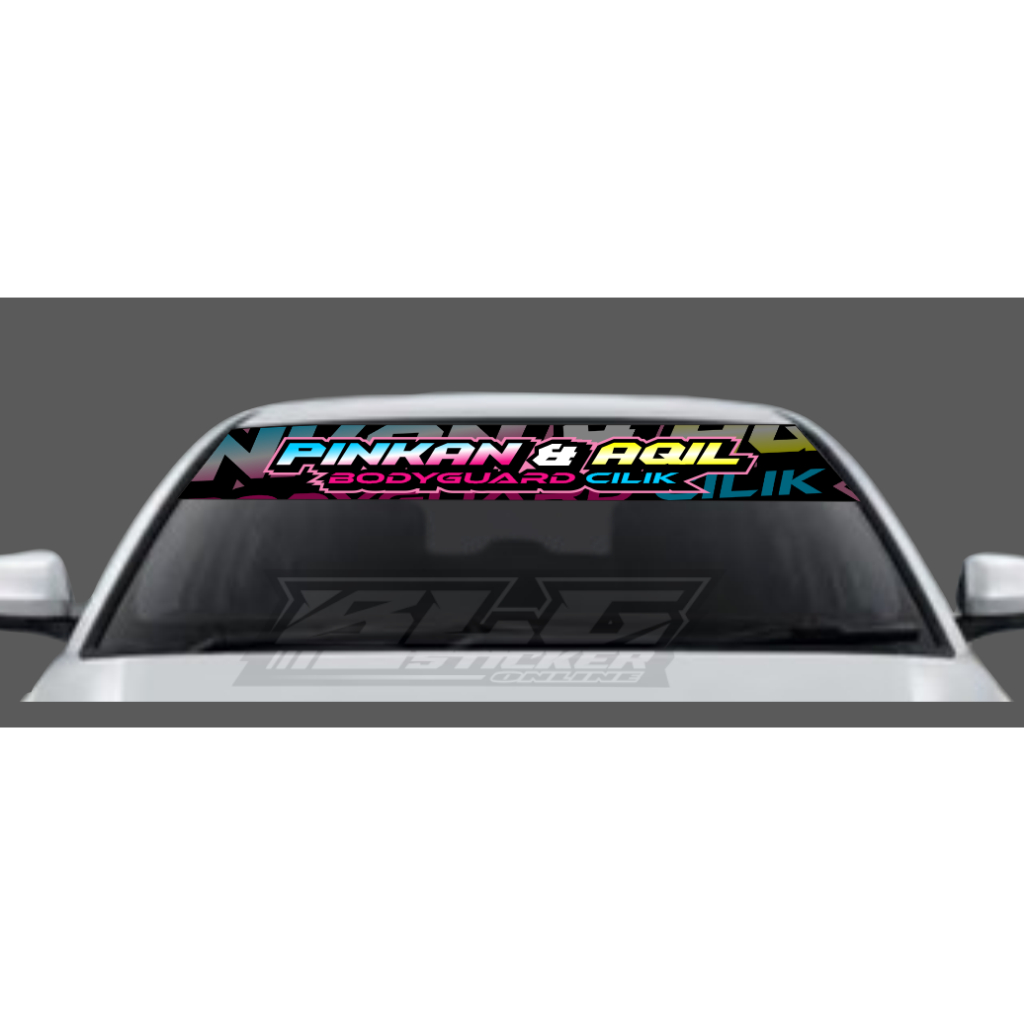 STIKER PRINTING KACA DEPAN SEDAN MOBIL VARIASI DECAL CUSTOM NAMA