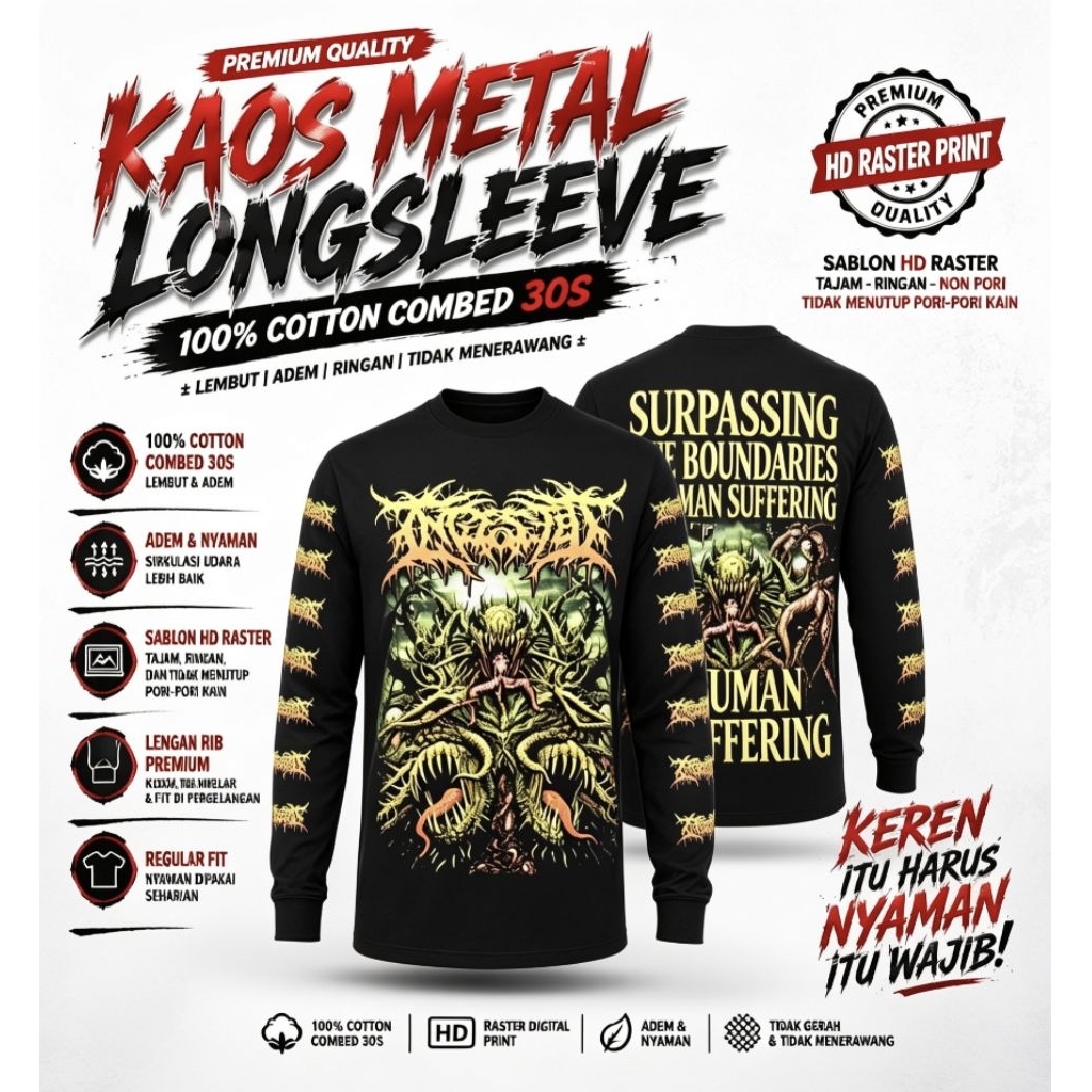 Kaos INGESTED Suffering Lengan Panjang Longsleeve Band Metal Slam Death Metal Merch Bootleg Combed 3