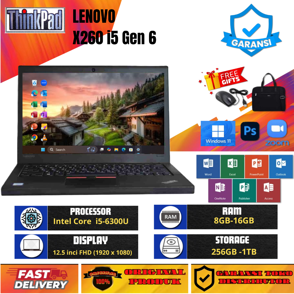 LAPTOP LENOVO THINKPAD X260 i5 Gen 6 MULUS BERGARANSI FREE TAS + MOUSE
