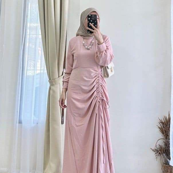 COD Daynise Collection Gamis Wanita Premium Linen Crinkle | Long Dress - Gamis Lebaran - Ready Jumbo