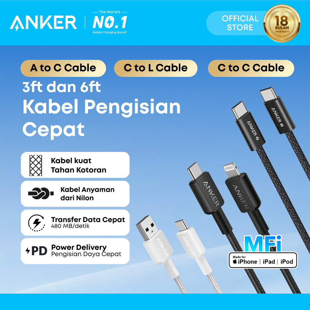 Anker Fast Charging Kabel for Samsung Oppo MFi iPhone X 11 12 13 14 15 16 PD Type C to C USB A and L
