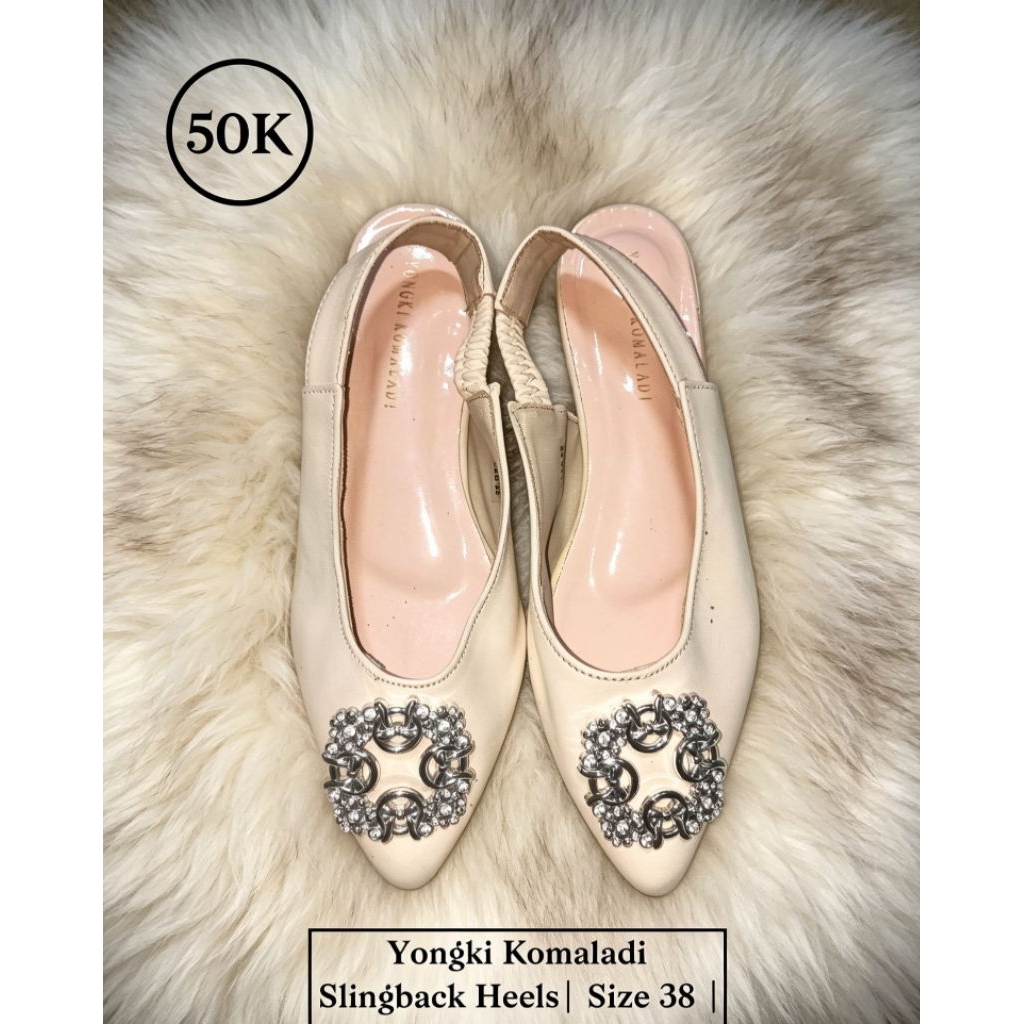 [TC] Yongki Komaladi Slingback Heels Size 38 Putih Gading Diamond Kondangan Mewah