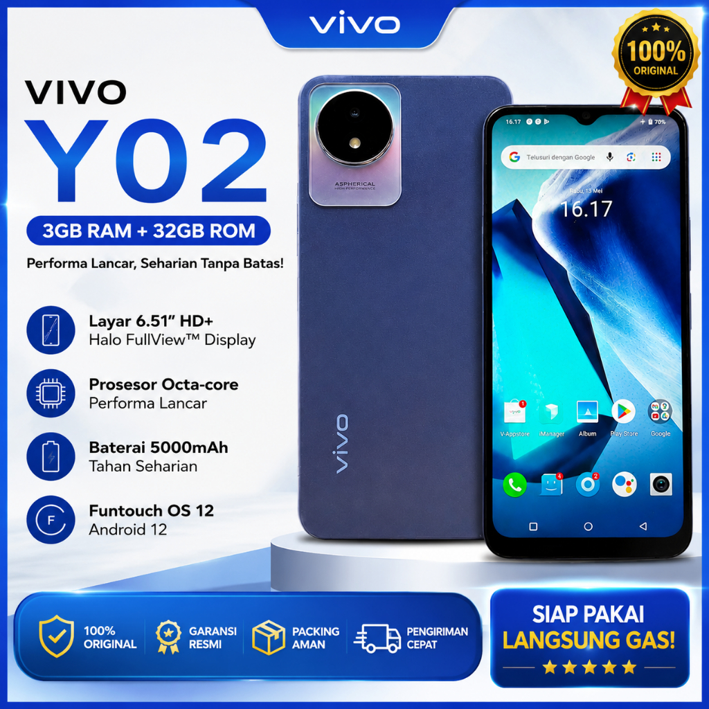 VIVO Y02 3/32GB Batangan Mulus Full Fungsi Siap Pakai Murah
