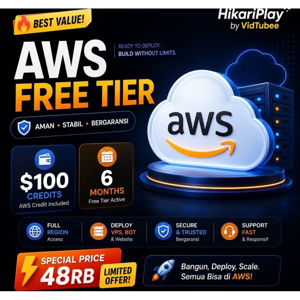AWS Free Tier $100 Credits | 6 Months | Full Region