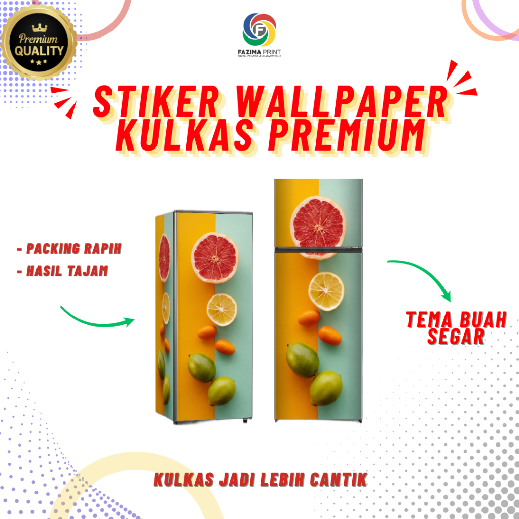Stiker Kulkas 1 Pintu, Stiker Kulkas 2 Pintu, Stiker Kulkas Motif Buah Segar, Premium Tahan Air