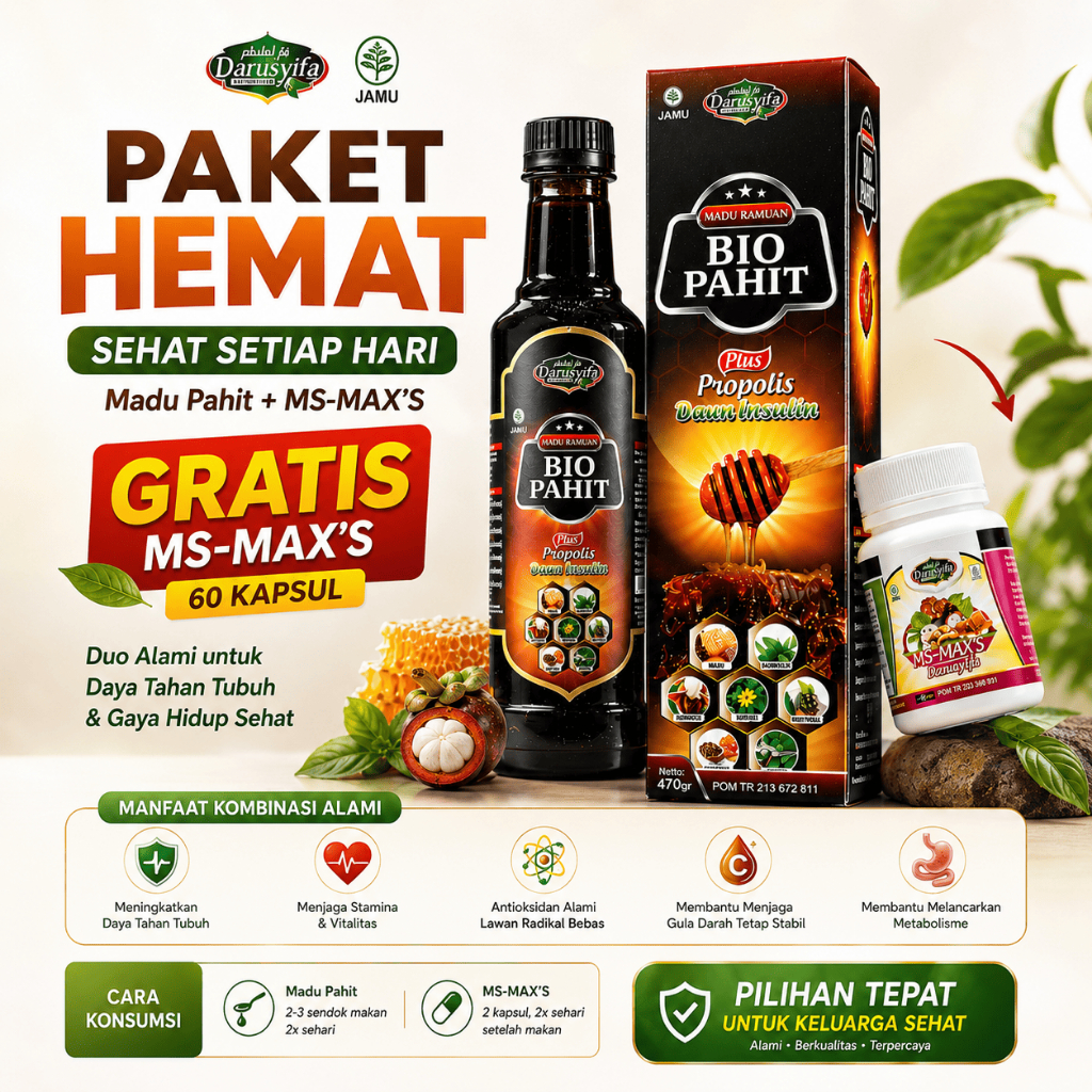 Madu pahit DARUSYIFA 470gr GRATIS MS-MAXS | membantu Diabetes, Kolesterol, Jantung, Stroke