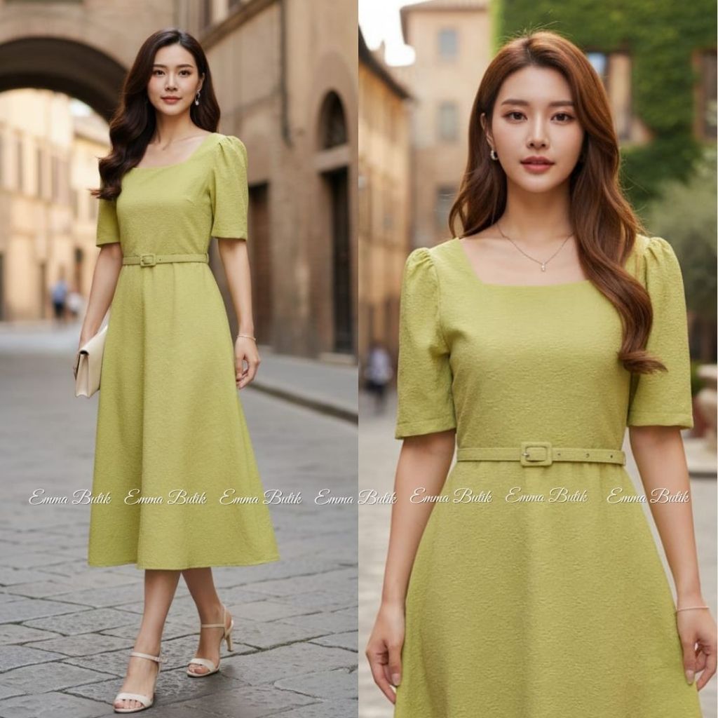 Emma.Butik E00562 Gaun Midi Dress Cantik Simple Casual Formal Kondangan Gereja Pesta Wanita Remaja C