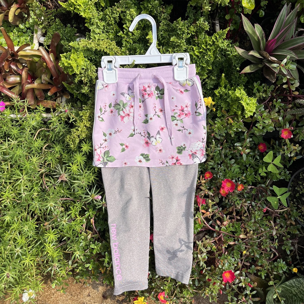 Preloved New Balance Legging Olahraga Rok Celana Panjang NB Pink Abu Anak Perempuan