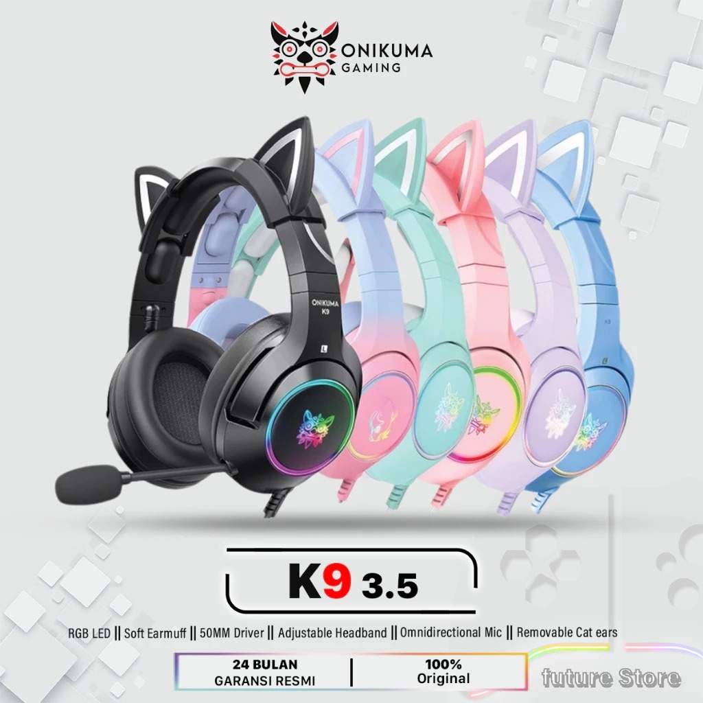 ONIKUMA K9 Headset Gaming Elite Stereo - Headphone Gaming Type Cat Mic Bass Original Futures Gaming-