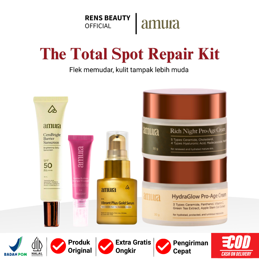 Paket Amura Brightening Skincare – Serum Sunscreen Krim Malam Penghilang Flek Hitam & Kulit Kusam