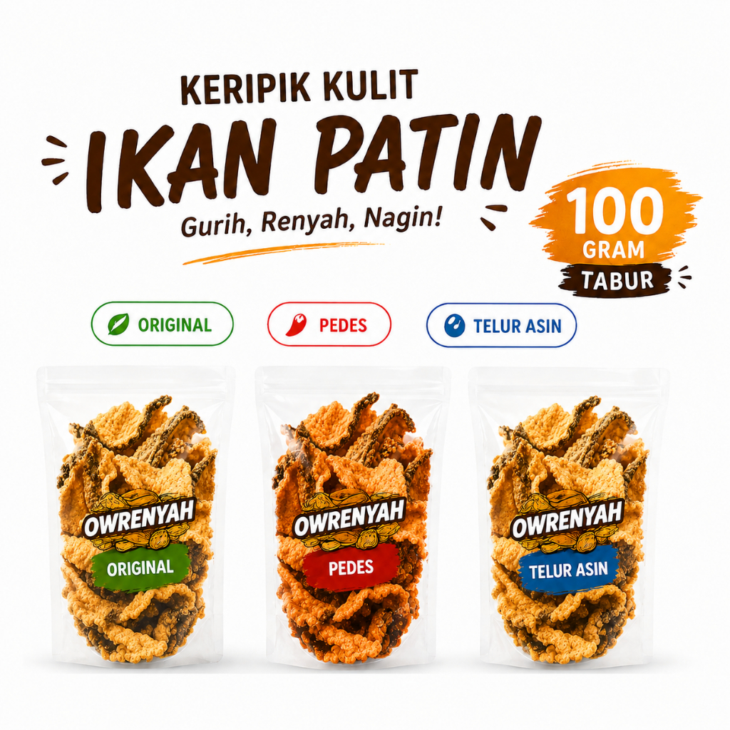 Kerupuk Kulit Ikan Patin TABUR 100gr owrenyah Original Pedes Telur Asin cemilan Kriuk krupuk kripik