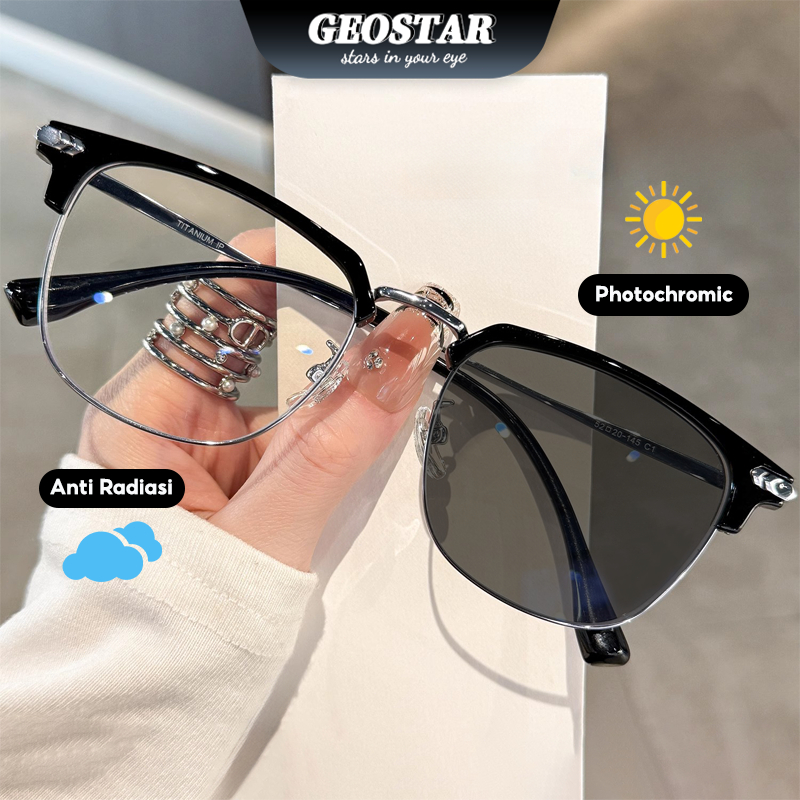 Kacamata Anti Radiasi Photochromic Kasual Kacamata Komputer Persegi Panjang Pria Wanita