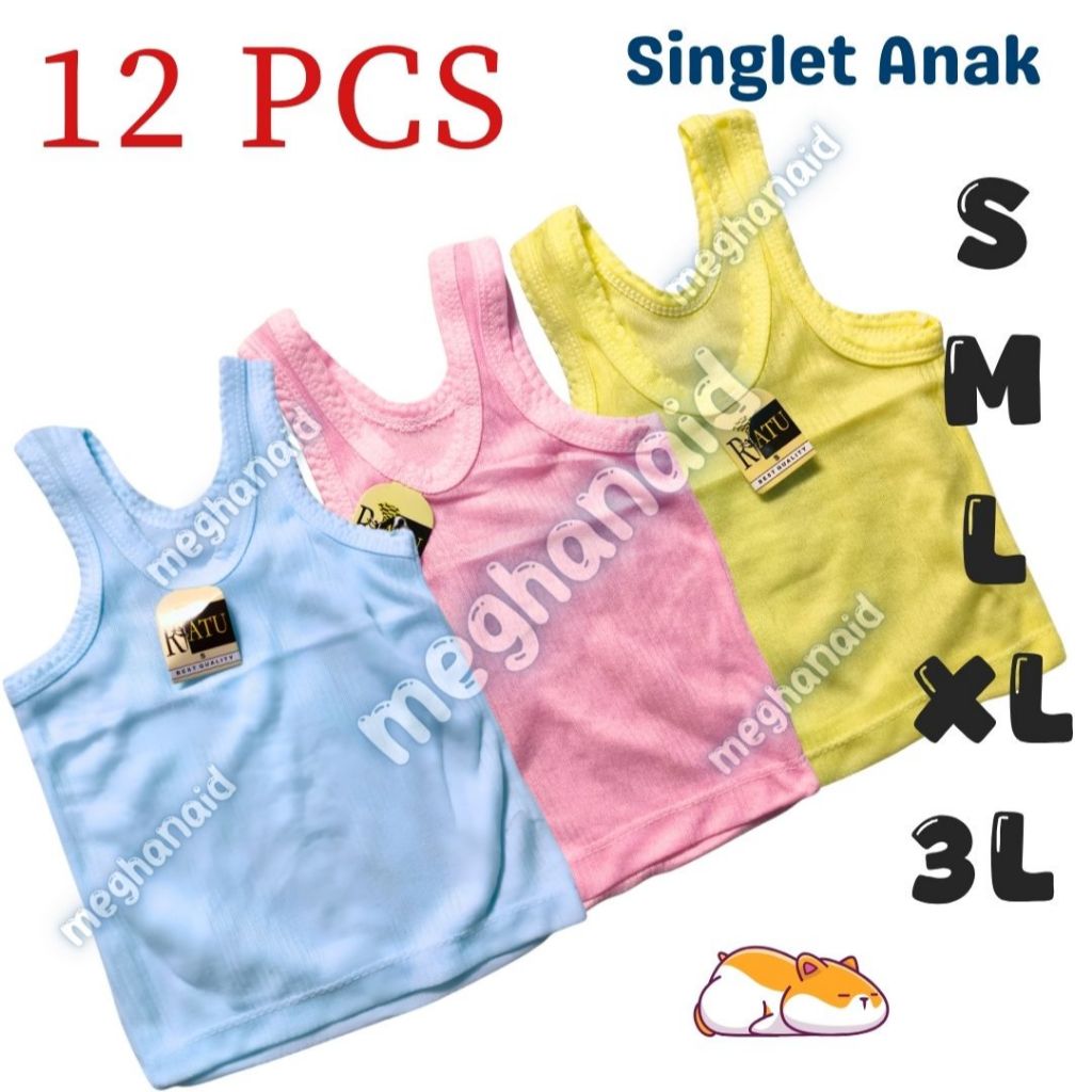 12Pcs Kaos Dalam Anak/Lusiana Kaos Singlet Anak Motif Salur
