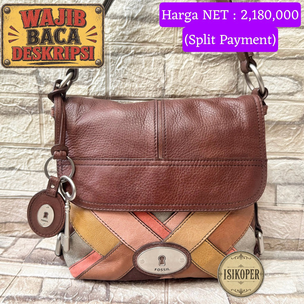688# NET-Preloved Fossil PW Light Messanger Flap crossbody