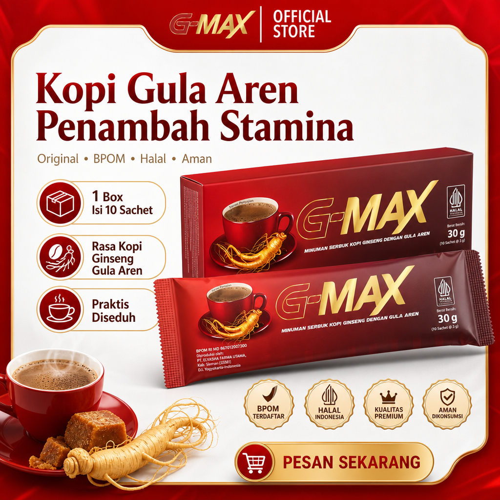 Kopi Ginseng G-MAX Sachet - Menambah Energi dan Stamina Pria, Menggunakan Ginseng dan Gula Aren