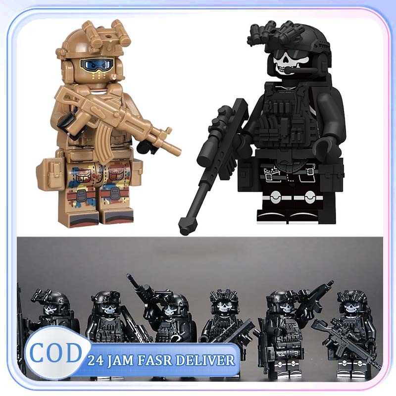 6Pcs Mainan Balok Militer Swat Minifigure Tentara Militer Mainan Balok Susun Tentara Minifigure Army