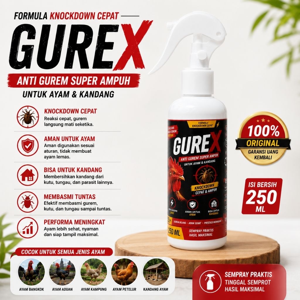Obat Gurem Ayam Gurex Spray 250ml Pembasmi Kutu Tungau Ayam dan Kandang