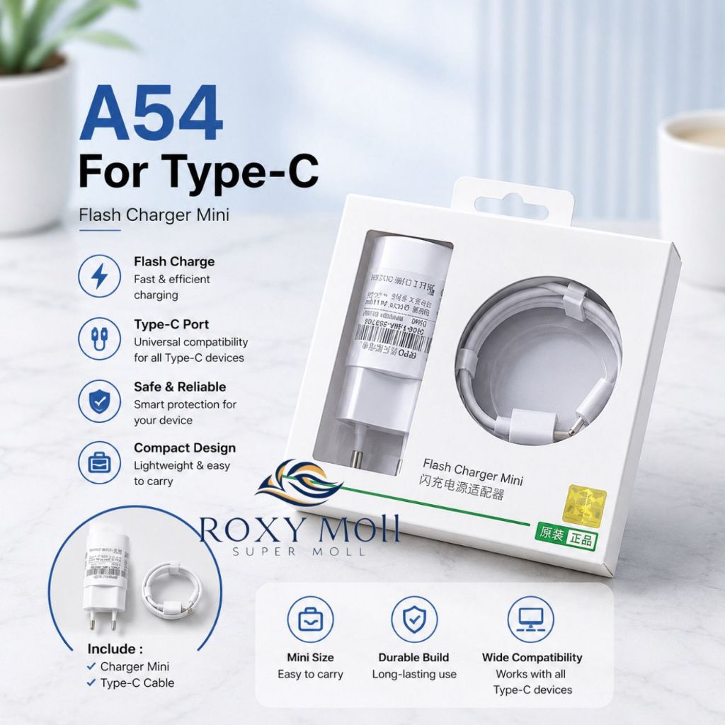 Charger A54 Micro Type C Kompatibel Oppo Super Vooc Hp Android All Type [ROXY]