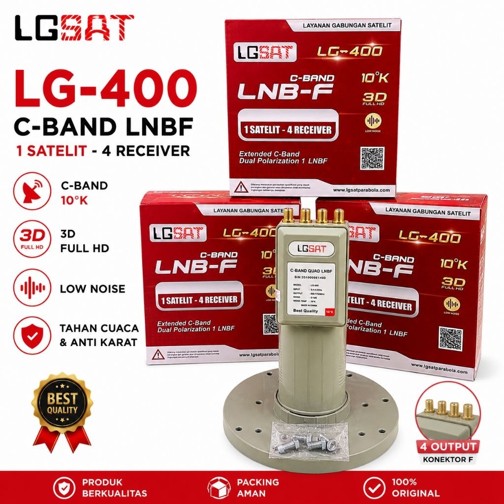LNB C BAND 1 SATELIT 4 RECEIVER LG SAT KEPALA PARABOLA LMB PARABOLA TV DIGITAL LENGKAP DENGAN BRAKET