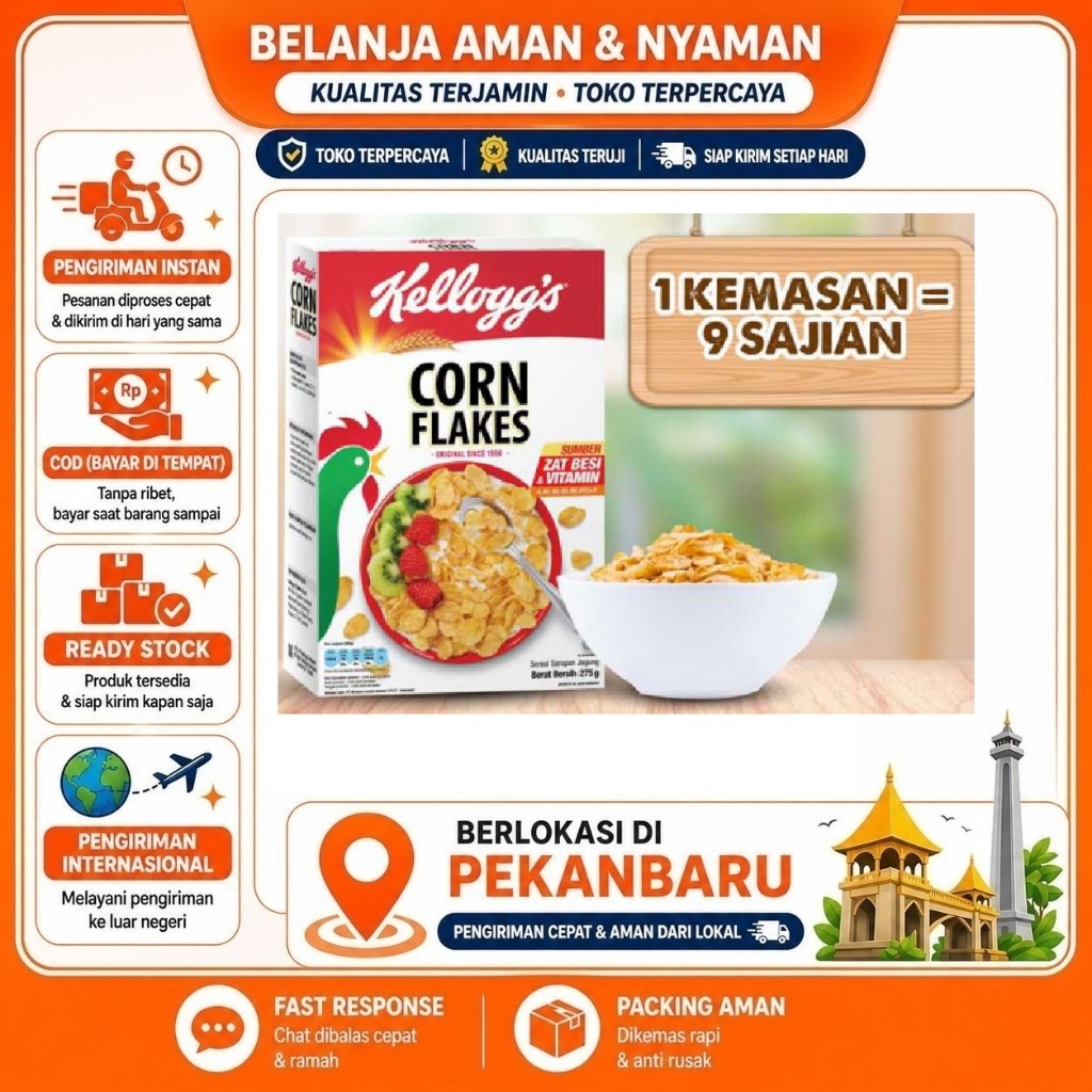 [SDW] pekanbaru/275 Gram Kellogg's Corn Flakes Sereal Jagung Menu Sarapan Pagi Sehat Cereal Halal