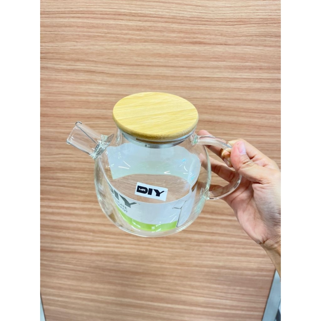 GLASS TEAPOT KACA 1LITER TUTUP KAYU/TEKO KACA TUTUP KAYU AESTHETIC/TEKO KACA UNIK SEBAGUNA TRANSPARA