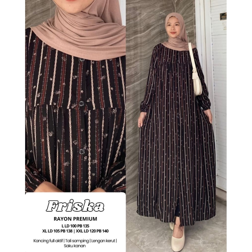 FRISKA DRESS GAMIS RAYON PREMIUM CANTIK ADEM STYLISH MURAH MERIAH