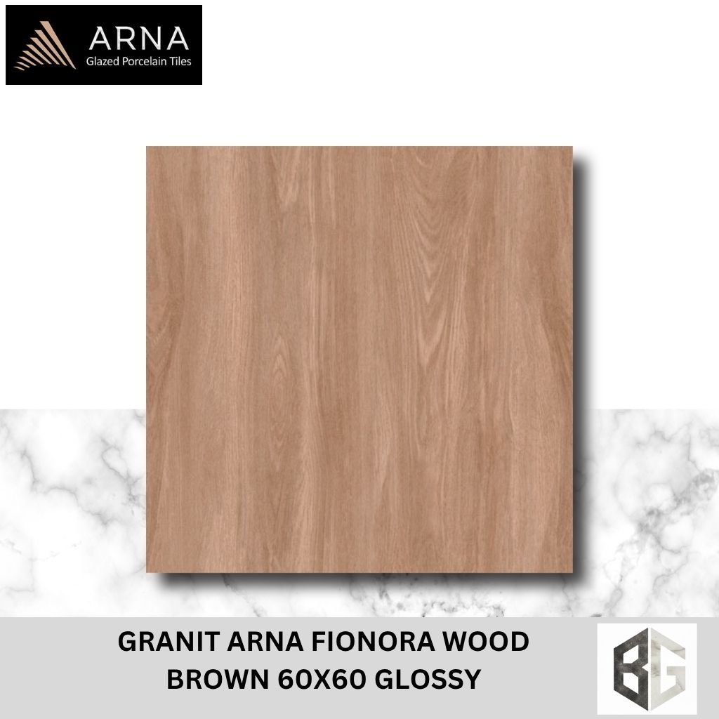 Granit Lantai Arna Fionora Wood 60x60 Glossy Beige Brown Motif Kayu
