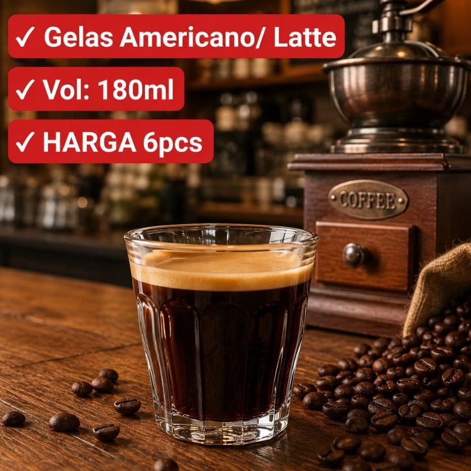 [6pcs] GELAS KOPI HITAM ESPRESSO 180ml/ Gelas Kopi Es Espresso Single Double Shot 608