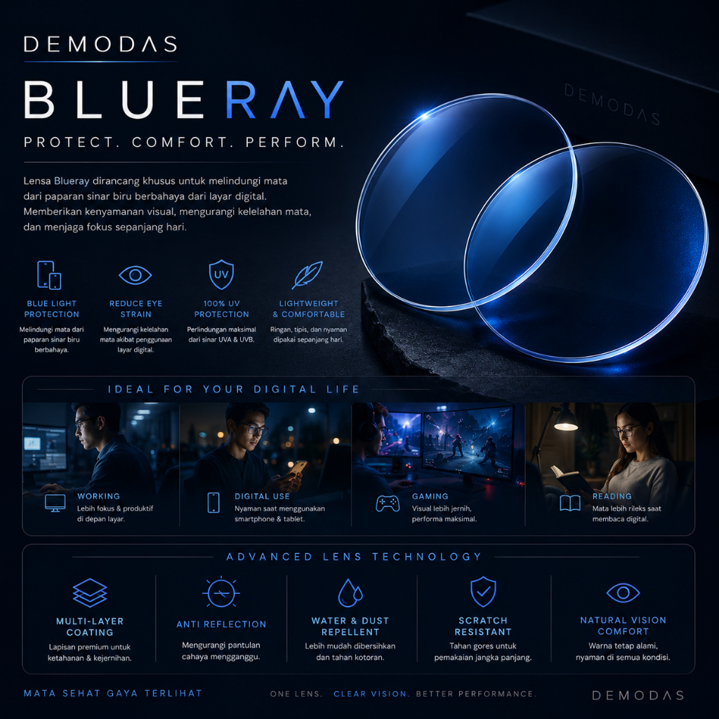 DEMODAS Lensa Blueray 1.56 Normal Minus Silinder Plus Demodas Glasses