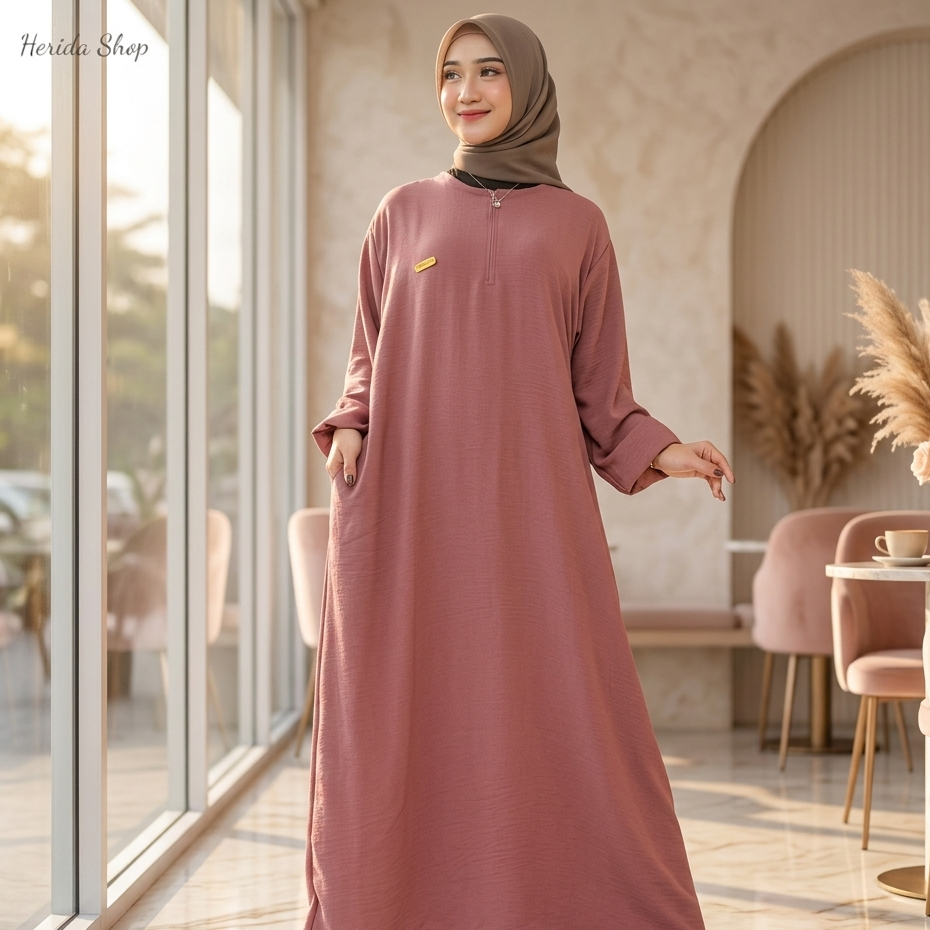 Gamis Polos Muslimah Bahan Crinkle Airflow Ld 130cm